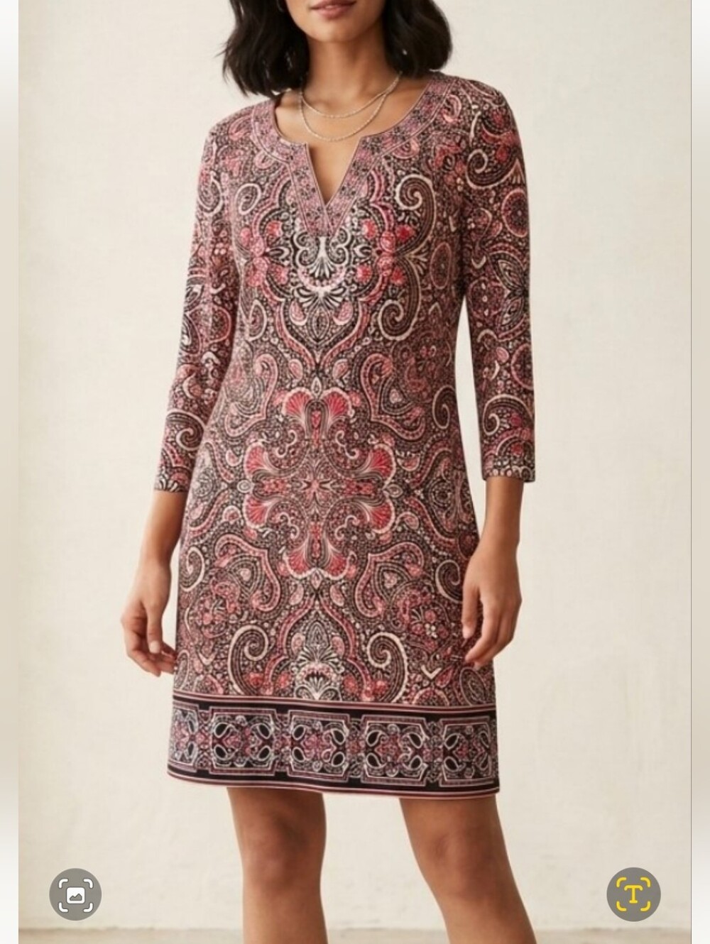 White House Black Market Red, Black and Tan Paisley Midi Dress, Large